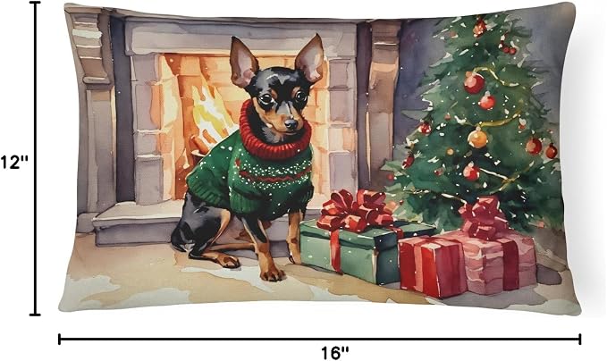 Caroline's Treasures DAC2705PW1216 Miniature Pinscher Cozy Christmas Throw Pillow Machine Washable, Indoor Outdoor Decorative Pillow for Couch, Bed or Patio, 12HX16W