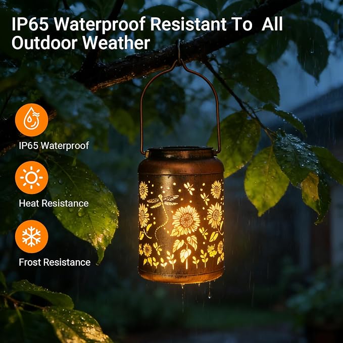 Waterproof Metal Dragonfly Solar Lantern Outdoor Hanging Garden Light | Colorful LED metal Dragonfly lantern; durable, waterproof outdoor decor perfect for patio, yard, or as a gift for women