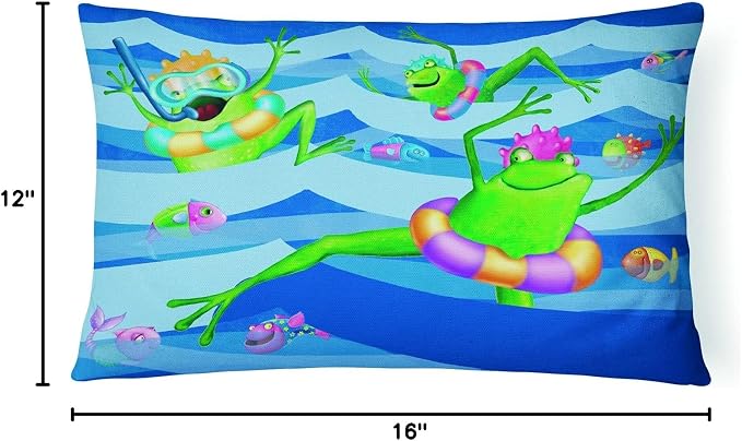Caroline's Treasures APH0089PW1216 Frogs Swimming Canvas Fabric Decorative Pillow Machine Washable, Indoor Outdoor Decorative Pillow for Couch, Bed or Patio, 12HX16W