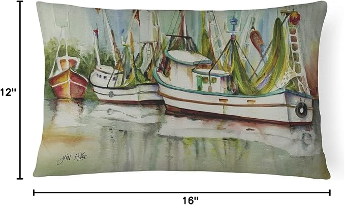 Caroline's Treasures JMK1067PW1216 Ocean Springs Shrimper Canvas Fabric Decorative Pillow Machine Washable, Indoor Outdoor Decorative Pillow for Couch, Bed or Patio, 12HX16W