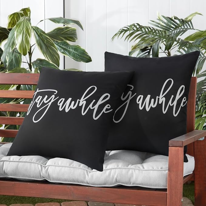 Adabana Outdoor Waterproof Stay awhile Pillow Covers Set of 2 18x18 Inch | Home Decorative Outdoor Pillows Cover for Patio Garden Porch Farmhouse