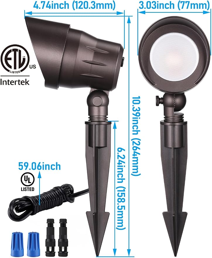 LEONLITE 4-Pack 5CCT 5W 12-24V Low Voltage LED Spotlight Oil Rubbed Bronze | 1800K2700K3000K4000K5000K, Landscape Pathway Lights Outdoor, CRI90, Aluminum Spot Lights for Garden, ETL, IP65 Waterproof