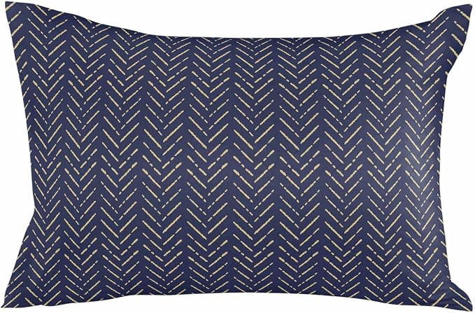 Navy Blue Gold Striped Outdoor Pillow Covers Waterproof,All Weather Cushion Case Set of 2 Lumbar Pillowcase for Sofa Couch Bed Decor Patio Furniture 20"x12" Contemporary Minimalist Boho Geometric