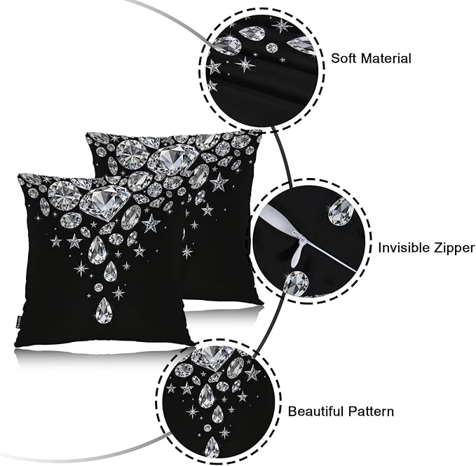 Swono Gems Print Square Pillow Covers Cushion Covers, Diamond Print 18 X 18 Inch Set of 2 Throw Pillow Cover Couch Pillowcases Home Decorative for Couch Sofa Car Bedroom, No Insert