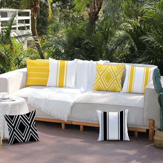 DFXSZ Outdoor Yellow Waterproof Geometry Pillow Covers 18x18 Set of 4 | Spring Summer Waterproof Modern Throw Pillowcases(No Inserts) Outdoor Decor for Patio Funiture Garden Polyester Covers