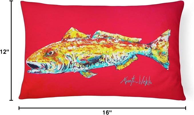 Caroline's Treasures MW1084PW1216 Fish - Red Fish Alphonzo Canvas Fabric Decorative Pillow Machine Washable, Indoor Outdoor Decorative Pillow for Couch, Bed or Patio, 12HX16W