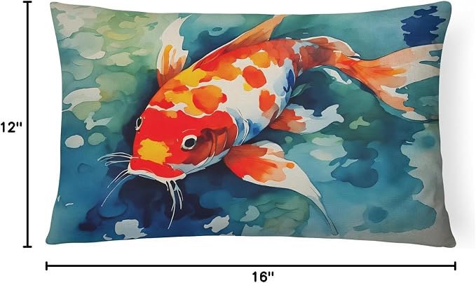 Caroline's Treasures DAC2794PW1216 Koi Fish Throw Pillow Machine Washable, Indoor Outdoor Decorative Pillow for Couch, Bed or Patio, 12HX16W
