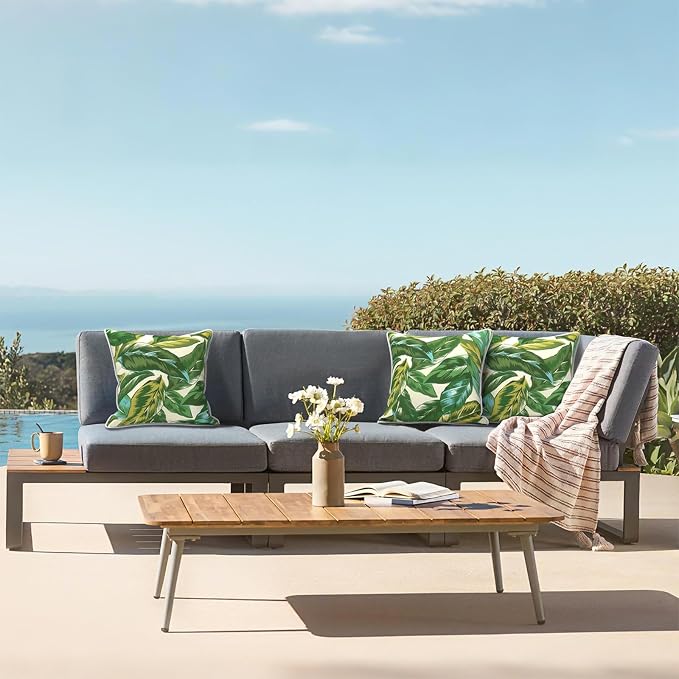 LVTXIII Set of 2 Patio Throw Pillows 20"x20" Fade Resistant Outdoor Throw Pillows with Inserts, Fluffy Decorative Garden Toss Pillow Cushions for Home Patio Coach Use, Lush Leaf Jungle
