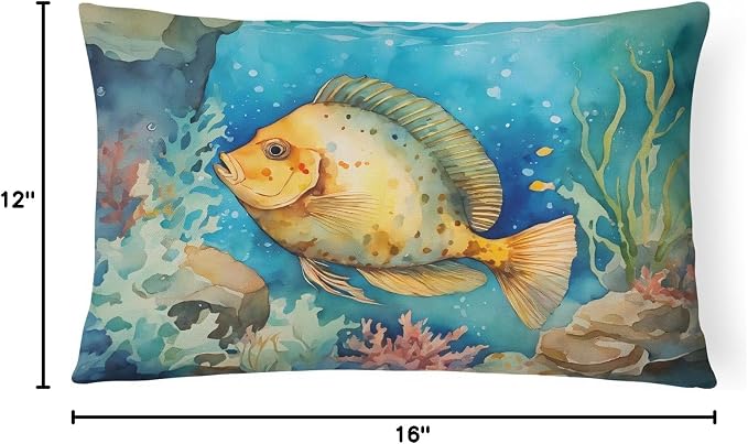 Caroline's Treasures DAC2787PW1216 Flounder Throw Pillow Machine Washable, Indoor Outdoor Decorative Pillow for Couch, Bed or Patio, 12HX16W