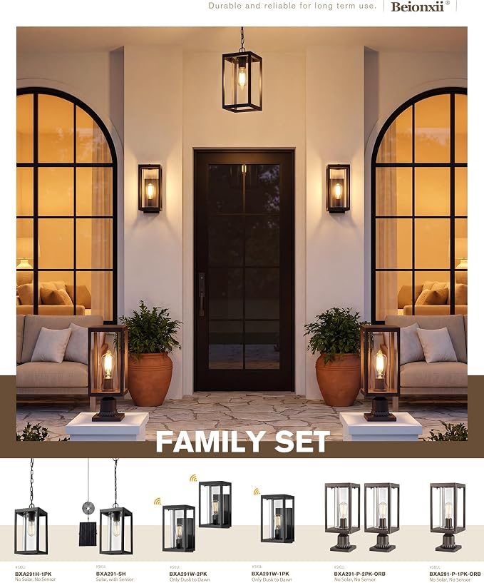 Beionxii Outdoor Post Lights, 20In Post Lantern with Pier Mount Base,Bronze | Hardwired 120V, Aluminum Exterior Lamp Post Light Fixture with Glass, Waterproof Fence Post Deck Lighting, BXA291-P-2PK-ORB