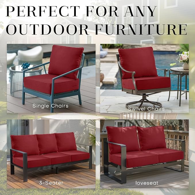 Luxury 24*24*6in Outdoor Patio Cushions, 4 Pieces Red Outdoor Cushion | 6in Outdoor Patio Cushions, Water-Resistant, Reversible, Removable Cover, for Patio Chairs Sofa Couch Loveseat