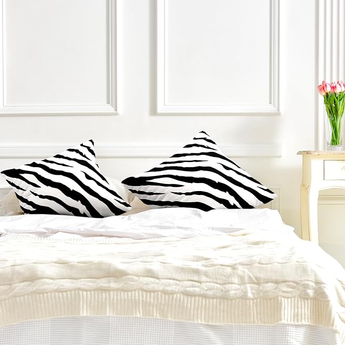Zebra Striped Pattern Throw Pillow Covers 18x18 Set of 2 Black and White Decorative Square Pillow Covers Modern Abstract Art Pillow Cases Home Decor for Couch Bed Sofa