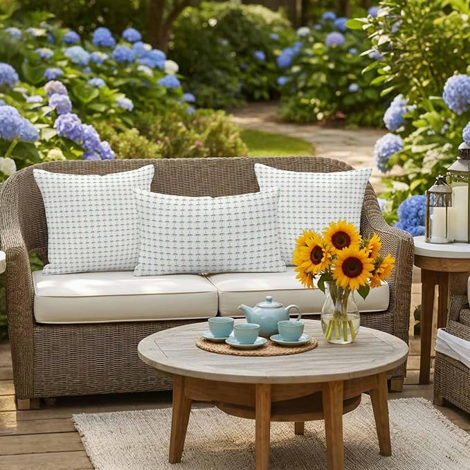 Palm Trees Outdoor Pillow Covers 20"x12" Set of 2, Summer Vintage Nautical Coastal Beach Ocean Green Tree Waterproof Throw Pillow Covers for Patio Furniture, Decorative Cushion Covers for Porch