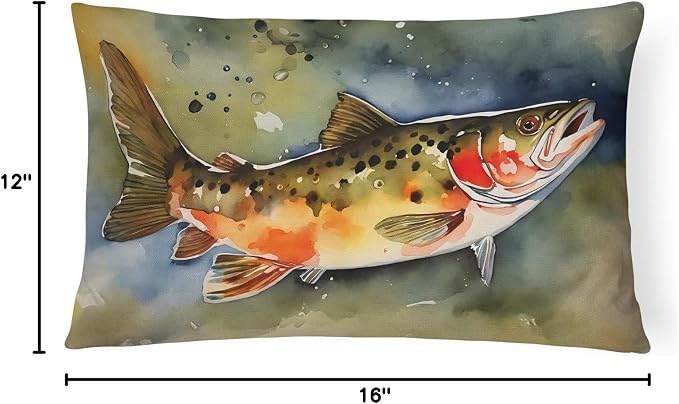 Caroline's Treasures DAC2776PW1216 Brook Trout Throw Pillow Machine Washable, Indoor Outdoor Decorative Pillow for Couch, Bed or Patio, 12HX16W
