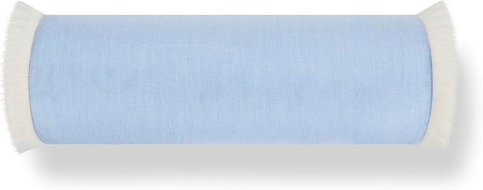 Hofdeco Premium Coastal Hampton Outdoor Performance Bolster Pillow Cover Only, 6"x20" Water Repellent, UV and Fade Resistant for Backyard, Couch, Poolside, Azure Blue Woven Solid