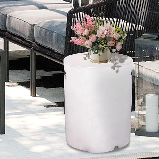 Afterglow 16" Propane Tank Cover Table, Round Tank Container Fits Standard 20 lbs Propane Tank Outdoor Gas Tank, Deck Backyard Patio, White