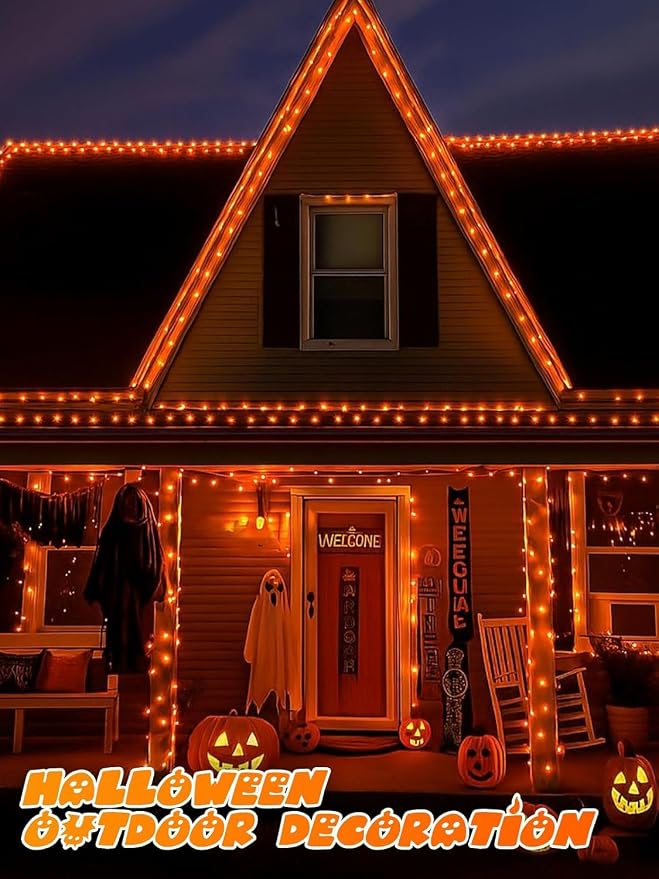 2 Pack 200 LED Battery Operated Halloween Lights, String Lights 8 Modes | 66FT Orange Twinkle Lights with Auto Timer, Battery Fairy Lights Waterproof for Indoor Outdoor Party Bedroom Porch Decor