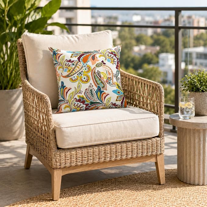 Outdoor/Indoor Decorative Throw Pillows 18×18 Inch | Pack of 2 Waterproof Decorative Throw Pillows with Inserts, Square Pillows for Bed, Couch, Sofa and Patio Furniture