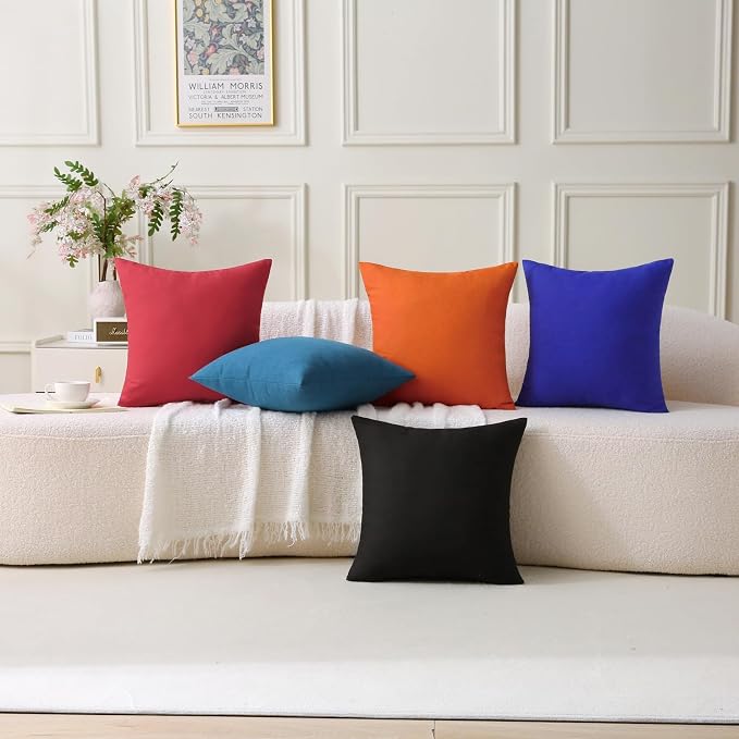 20 x 20 Inch Throw Pillow for Outdoor Seating, Waterproof Lumbar Pillows with Insert, Square Decorative Garden Cushion for Couch Patio Sofa Home Furniture (Black, 20" x 20" (Pack of 2))