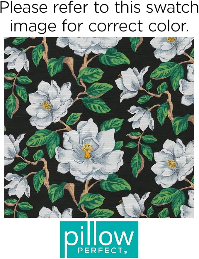 Pillow Perfect Floral Indoor/Outdoor Accent Throw Pillow, Plush Fill, Weather, and Fade Resistant, Throw - 16.5" x 16.5", Black/White Magnolia, 2 Count