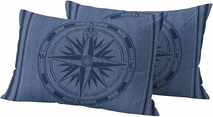 Compass Navigation Outdoor Waterproof Throw Pillow Covers Set of 2, 20"x12", Guide Letter Printing Decorative Pillow Covers Outside Cushion Case for Patio Porch Garden