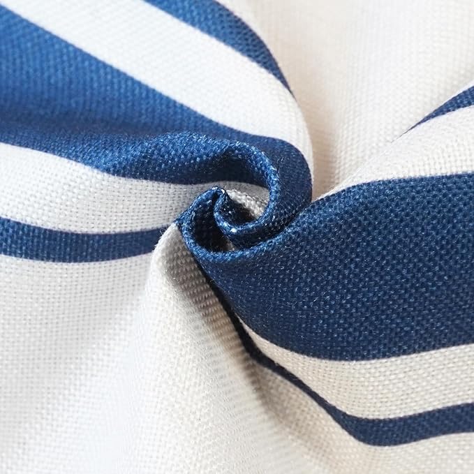 ONWAY Outdoor Pillow Covers Waterproof 20x20 Set of 2 Decorative Linen Throw Pillow Cover Beige and Navy Blue Striped Outdoor Pillows for Patio Furniture