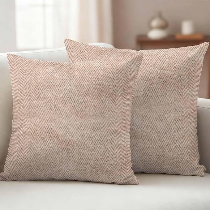 Beige Herringbone Outdoor Pillow Covers Set of 2 Modern Minimalist Woven Textured Waterproof Throw Pillow Cover Decorative Cushion Cases for Patio Porch Garden 26X26 Inch