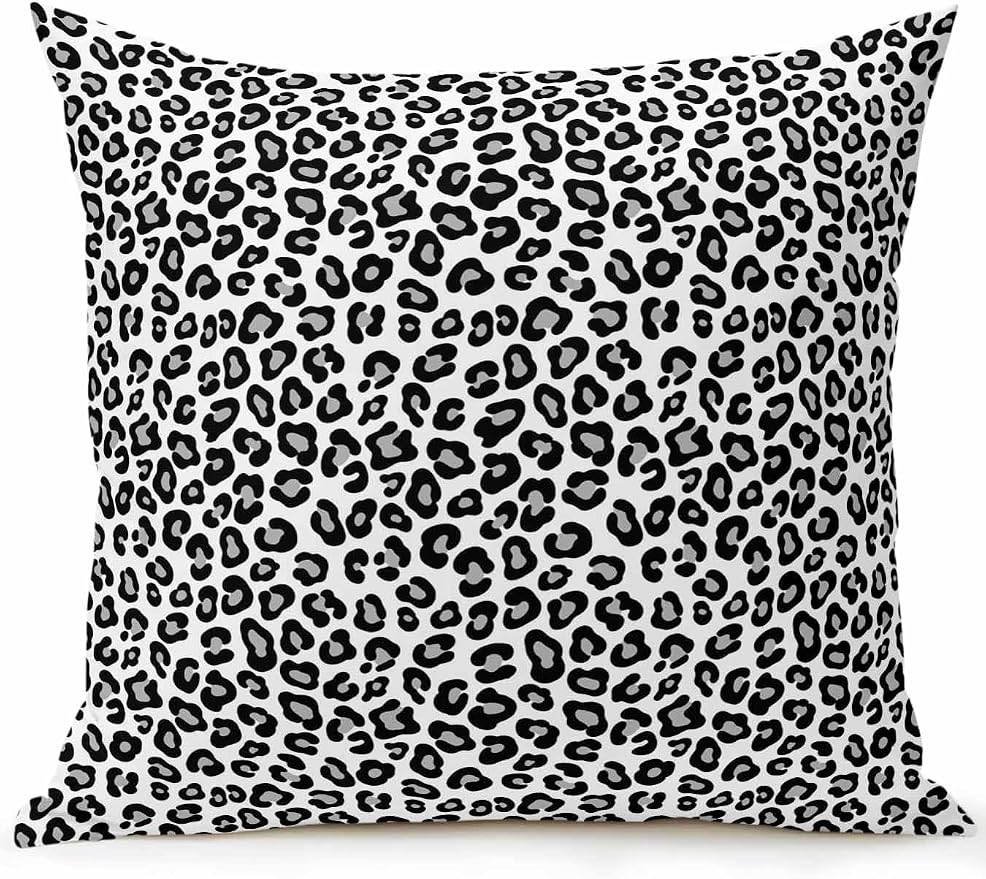 Outdoor Waterproof Throw Pillows Abstract White Black Leopard Patio Pillows,Decorative Pillow Covers with Insert,Pillow Cushion Case for Garden Couch Sofa Animal Skin Print