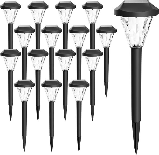 GIGALUMI 16 Pack Solar Lights Outdoor Waterproof, Solar Garden Lights | Outdoor Solar Lights for Yard, Yard Decorations Outdoor for Pathway, Patio, Garden, Driveway, Lawn, and Landscape(Cold White)