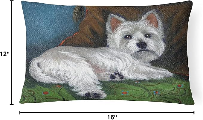 Caroline's Treasures PPP3287PW1216 Westie Wake Up Canvas Fabric Decorative Pillow Machine Washable, Indoor Outdoor Decorative Pillow for Couch, Bed or Patio, 12HX16W