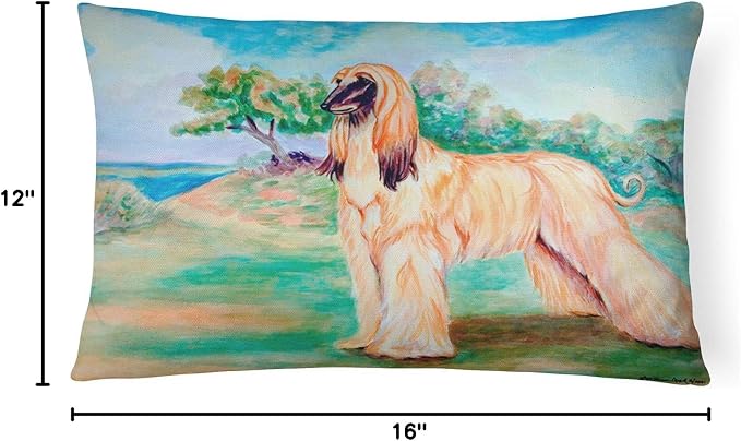 Caroline's Treasures 7138PW1216 Afghan Hound Canvas Fabric Decorative Pillow Machine Washable, Indoor Outdoor Decorative Pillow for Couch, Bed or Patio, 12HX16W