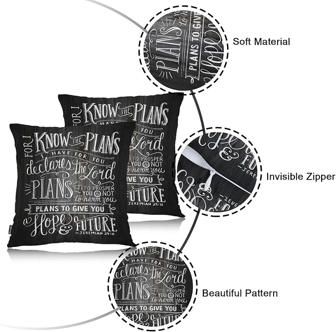 Swono Bible Verse Home Decorative Throw Pillows Covers, Holy Bible Set of 2 Pillow Case for Livingroom Bedroom, Boho Pillow Cushion Covers for Man Woman 18"X18", for I Know The Plan I Have for You