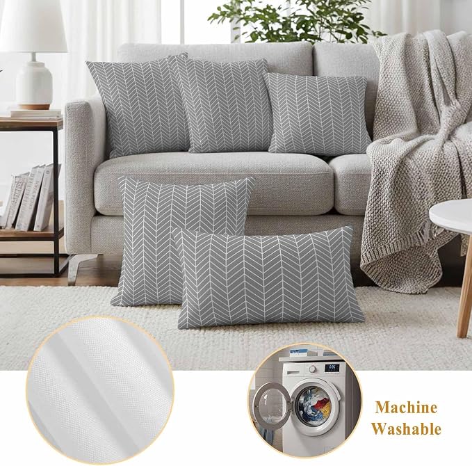 Outdoor Waterproof Throw Pillow Covers Set of 2 Grey Chevron Stripes Lumbar Pillowcases 20x12 Inches Modern Geometric Texture Decorative Pillows Cushion Case Patio Pillows for Couch Bed Chair Garden