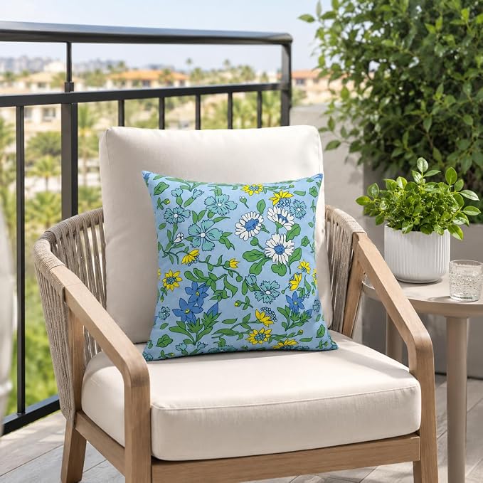 Outdoor/Indoor Decorative Throw Pillows 18×18 Inch | Pack of 2 Waterproof Decorative Throw Pillows with Inserts, Square Pillows for Bed, Couch, Sofa and Patio Furniture
