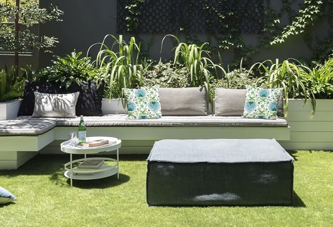 Pack of 2 Outdoor Waterproof Decorative Throw Pillow Covers for Patio Furniture, 18x18 Inch Square Fade Resistant Patio Garden Cushion Covers for Couch Bed Sofa, Floral Blue