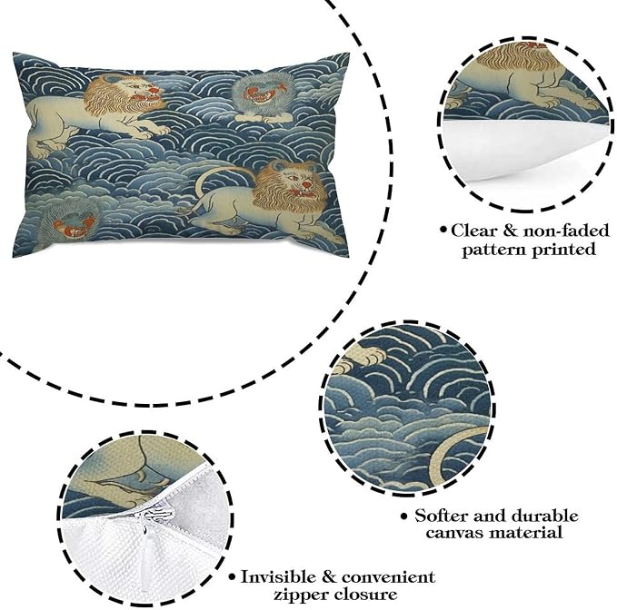 Zipped Pillow Cases for Home Decor Blue Tibet Tiger Throw Pillow Cover Set of 2 Farmhouse Cushion Cover Cases for Living Room Club Home Decor 12x20in