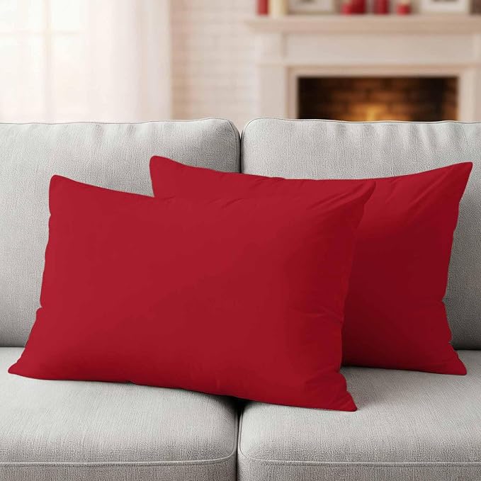 Red Outdoor Pillow Covers 20"x12" Set of 2, Solid Color Waterproof Throw Pillow Covers for Patio Furniture, Decorative Cushion Covers for Porch