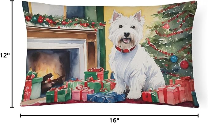Caroline's Treasures DAC2764PW1216 Westie Cozy Christmas Throw Pillow Machine Washable, Indoor Outdoor Decorative Pillow for Couch, Bed or Patio, 12HX16W