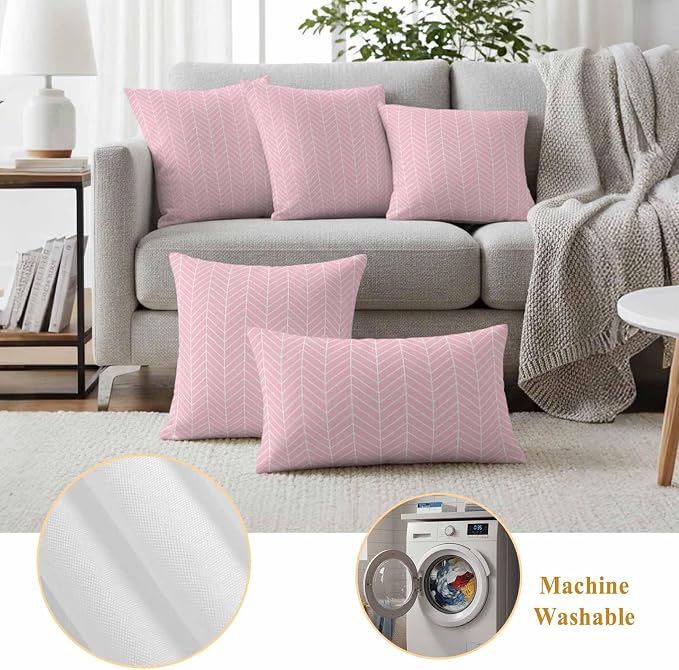 Outdoor Waterproof Throw Pillow Covers Set of 2 Pink Chevron Stripes Pillowcases 20x20 Inches Modern Geometric Texture Decorative Pillows Cushion Case Patio Pillows for Couch Bed Chair Garden