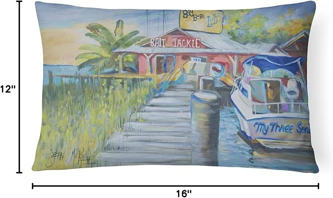 Caroline's Treasures JMK1050PW1216 Deep Sea Fishing Boat at LuLu's Canvas Fabric Decorative Pillow Machine Washable, Indoor Outdoor Decorative Pillow for Couch, Bed or Patio, 12HX16W
