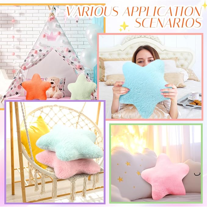 Beeveer 8 Pack Star Shaped Throw Pillow Back to School Gifts Decorations Mix Star Plush for Bed Sofa Cute Throw Pillow Plush for Floor Room Sleepover Bedroom Living Room(Classic)