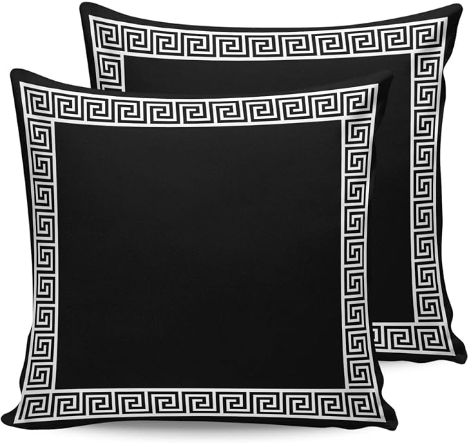 Simple Greek Art Outdoor Pillow Covers Set of 2,Decorative Waterproof Throw Pillow Case, Classic Greece Black White Cotton Linen Soft Cozy Cushion Pillowcases