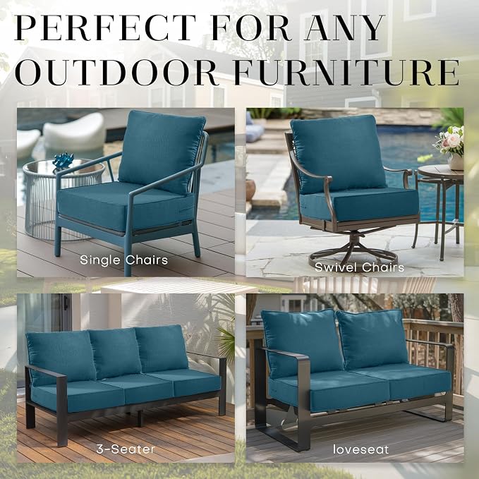 Luxury 24*24*6in Outdoor Patio Cushions, 2 Pieces Malachite Outdoor Cushion | 6in Outdoor Patio Cushions, Water-Resistant, Reversible, Removable Cover, for Patio Chairs Sofa Couch Loveseat