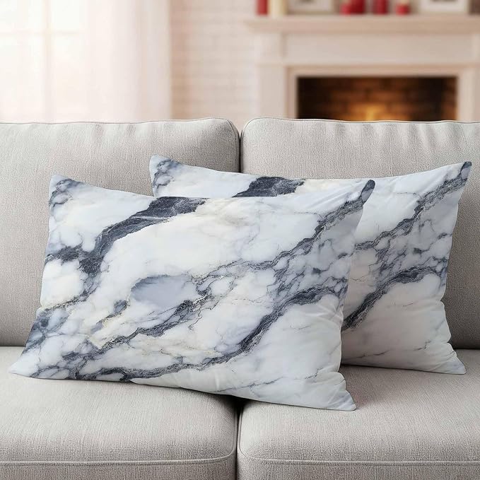 Abstract Marble Outdoor Pillow Covers 20x12 Inch Lumbar Pillow Covers Set of 2 Waterproof Decorative Throw Pillow Cases Modern Ink Painted Aesthetics Luxury Cushion Covers for Patio Furniture Garden