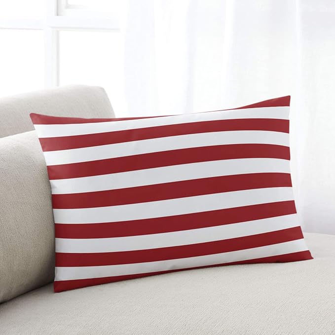 Lumbar Throw Pillow Covers 12x20 Outdoor Waterproof Pillow Covers for Patio Furniture Christmas Red Throw Pillow Cover Red And White Stripes Pillowcases Set of 2 Cushion Case for Sofa Couch Chair Home
