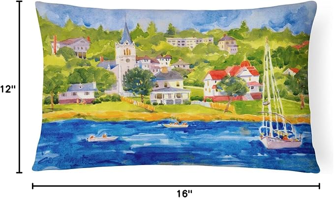 Caroline's Treasures 6031PW1216 Harbour Scene with Sailboat Canvas Fabric Decorative Pillow Machine Washable, Indoor Outdoor Decorative Pillow for Couch, Bed or Patio, 12HX16W