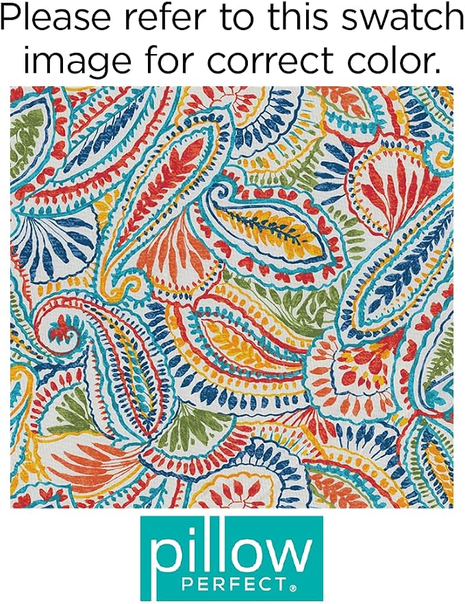 Pillow Perfect Paisley Indoor/Outdoor Accent Throw Pillow, Plush Fill, Weather, and Fade Resistant, Throw - 16.5" x 16.5", Blue/Multi Ummi, 2 Count