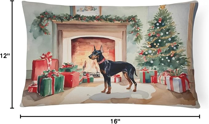 Caroline's Treasures DAC2646PW1216 Doberman Pinscher Cozy Christmas Throw Pillow Machine Washable, Indoor Outdoor Decorative Pillow for Couch, Bed or Patio, 12HX16W