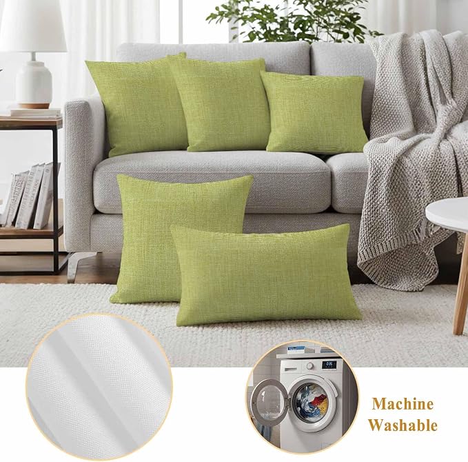 Outdoor Waterproof Throw Pillow Covers Set of 2 Fruit Green Linen Pillowcases 16x16 Inches Farmhouse Pure Color Decorative Pillows Cushion Case Patio Pillows for Couch Bed Chair Garden