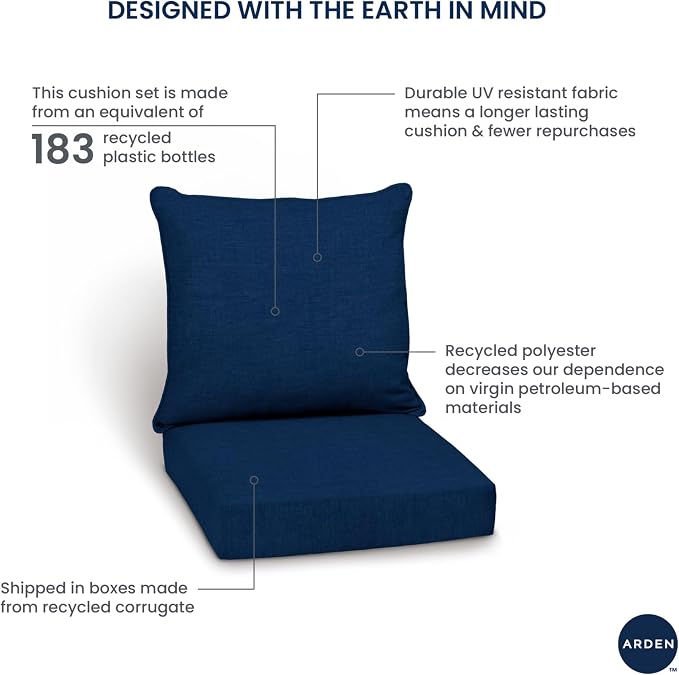Arden Outdoor Deep Seat Cushion Set, 24x24, Blue Stripe